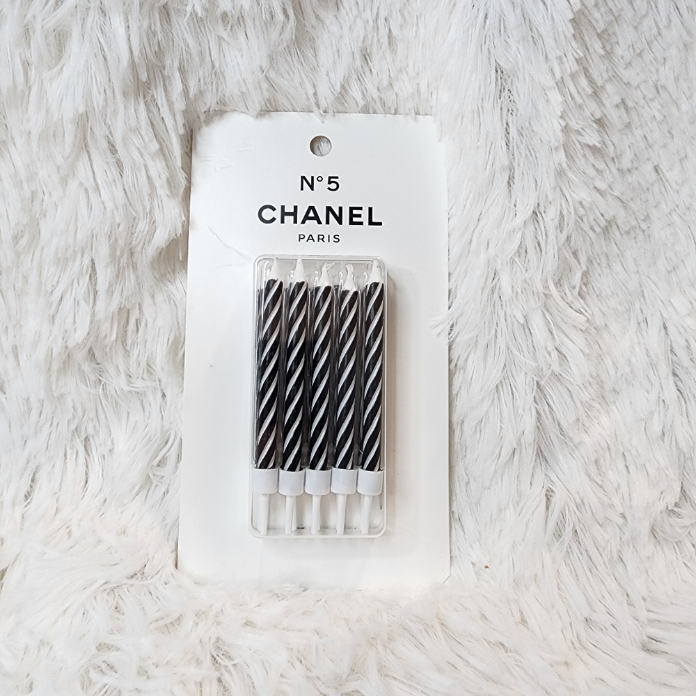 Chanel No. 5 Black and White Striped Candles